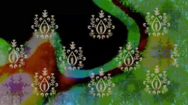 Renkli unsurlarla hareketli arka plan görüntüleri. Çiçekler. Eski model. Bayrak tarzı. Video kaydı. Şablon. Döngü. Kusursuz..