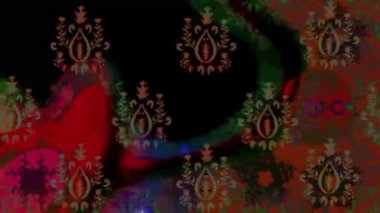 Renkli unsurlarla hareketli arka plan görüntüleri. Çiçekler. Eski model. Bayrak tarzı. Video kaydı. Şablon. Döngü. Kusursuz..