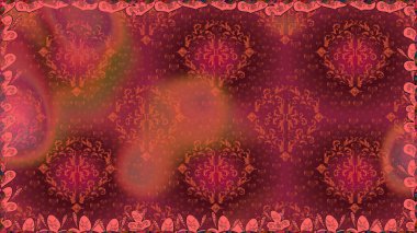 Elle boyanmış suluboya, dikişsiz çiçekler ve bitkiler. Kırmızı renkte çiçekler.