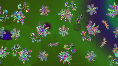 Noel süsleri ve Noel süsleri. Raster Noel soyut renkli arkaplan ve düşen kar tanesi.