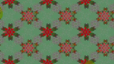 Bokeh yeşili, griler ve kar taneleriyle dekoratif Noel geçmişi. Raster illüstrasyonu.