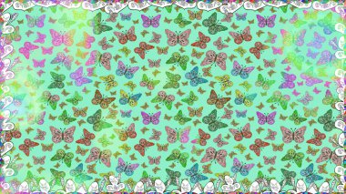 Kıyafetler, erkekler, kızlar ve duvar kağıtları için soyut, pürüzsüz desen. Renkli kelebeklerin güzel arka planı. Raster. El çizimi illüstrasyon.