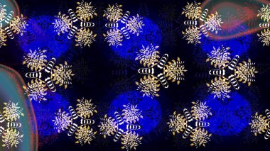 Kış kar tanesi, raster arka plan. Renkli arka planda izole kar taneleri. Yüzey için tekrarlanan doku, ambalaj kağıdı, siyah ve mavi renkler. Raster illüstrasyonu.