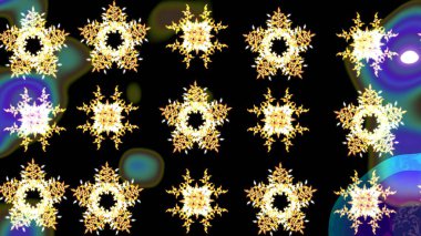 Raster illustration. Snowflakes on a black and yellow colors. Christmas Stylized. clipart