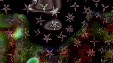 Çiçek desenli çizim. Raster illüstrasyonu. Asya tekstil tarzında. Siyah renkli çiçekler. Renkli Bahar Teması eskiz kalıbı. Düz Çiçek Elementleri Tasarımı.