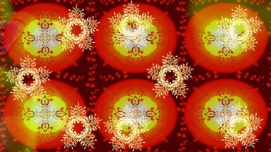 Sihirli kırmızı ve turuncu tatil soyut arka plan yıldız ve düşen kar taneleri. Noel kırmızısı ve portakallar. Raster illüstrasyonu.