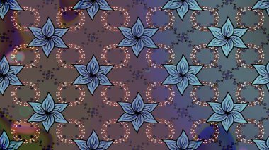 Kar tanelerinin soyut arkaplanlı Noel şablonu. Kahverengi ve mavi kar taneleri. Raster illüstrasyonu. Noel ve Yeni Yıl moda baskıları için tatil tasarımı.