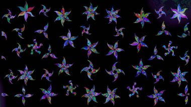 Kar tanesi renkli desen. Snowflakes desen. Raster kar taneleri arka plan. Renk arka plan üzerinde izole soyut kar taneleri ile düz tasarım. Raster illüstrasyon.