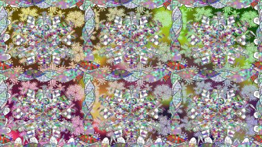 Hediye ambalaj kağıdı, tebrik kartları, posterler ve pankart tasarımı. Tarafsız renklerde çiçekler. Raster düz çiçekleri pürüzsüz desen.