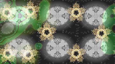 Güzel soyut kar taneleri raster tasarımı. Düz kar karalama ikonları, kar taneleri gri ve yeşil renkli siluetler noel afişi için, kartlar. Yeni yıl kar tanesi.