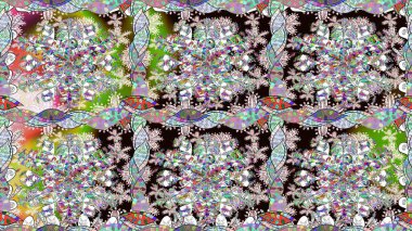 Tarafsız renklerde çiçekler. Asya tekstil tarzında. Renkli Bahar Temalı Kusursuz Arkaplan. Raster illüstrasyonu. Kusursuz çiçek deseni. Düz Çiçek Elementleri Tasarımı.