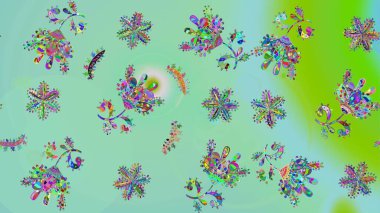 Çiçek Elementleri 'nin soyut geçmişi. Raster kış deseni. Mavi renkler üzerine tasarım. Raster illüstrasyonu.