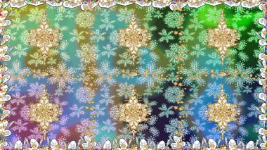 Doku arka planında altın duvar kâğıdı. Yeşil renklerdeki altın element. Damask kusursuz yinelenen arkaplan. Barok tarzında altın çiçekli süs..