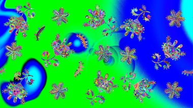 Kar Tanesi Mozaik ikonu. Düz dizayn. Yeşil ve mavi siluet kar tanesi tabelası. Raster illüstrasyonu. Sembol kışı, donmuş, Noel, yeni yıl tatili. Grafiksel element dekorasyonu.