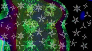 Basit bir kar tanesi. Yeşil ve siyah renkli şirin kar taneleri. Soyut duvar kâğıdı, ambalaj dekorasyonu. Kışın sembolü, mutlu noeller, mutlu yeni yıl kutlaması Raster illüstrasyonu..