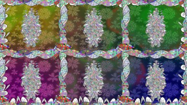 Elle çizilmiş. Doodle çiçekler ve dalları, otlar ve çiçekler. Güzel kumaş deseni. Raster illüstrasyon.