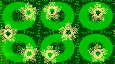 Raster illüstrasyonu. Kar Tanesi Mozaik ikonu. Düz dizayn. Siluet kar tanesi işareti izole edilmiş yeşil ve sarı renkler. Sembol kışı, donmuş, Noel, yeni yıl tatili. Grafiksel element dekorasyonu.