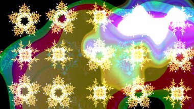 Yeni yıl kar tanesi. Düz kar karalama ikonları, kar taneleri kahverengi ve yeşil renkli siluetler noel afişi için, kartlar. Güzel soyut kar tanesi raster tasarımı..