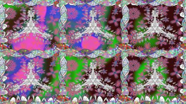 Yeşil renklerde. Kusursuz desen. Hint süsü. Renkli süs kenarı. Raster illüstrasyonu. Çiçek duvar kağıdı.