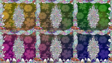 Egzotik çiçekler, botanik, yeşil renklerdeki parlak klasik doğa. Klasik tropikal doğal elementlerin suluboya seti. Raster illüstrasyonu.