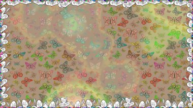 Bej ve nötr kelebek deseni. Giysi tasarımı için dekor arka planı. Parmak izi dokuları için sevimli kelebek deseni. Raster illüstrasyonu.