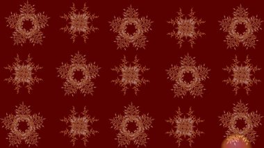 Raster illüstrasyonu. Noel kırmızısı ve kahverengiler. Yıldızlı ve düşen kar taneli sihirli kırmızı ve kahverengi tatil soyut arka planı.