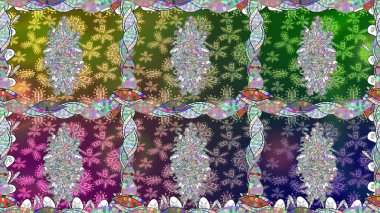 Düz Çiçek Elementleri Tasarımı. Renkli Bahar Temalı Kusursuz Arkaplan. Yeşil renkli çiçekler. Raster illüstrasyonunda kusursuz çiçek deseni.