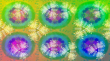 Mavi ve yeşil renklerde şirin soyut kar tanesi raster tasarımı. Düz kar karalama ikonları, yılbaşı afişi için kar taneleri silueti, kartlar. Yeni yıl kar tanesi.