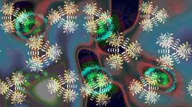 Kumaş desenli papatya çiçeği detayı. Mavi renkte çiçekler.