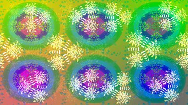 Mavi ve yeşil renklerde şirin soyut kar tanesi raster tasarımı. Düz kar karalama ikonları, yılbaşı afişi için kar taneleri silueti, kartlar. Yeni yıl kar tanesi.