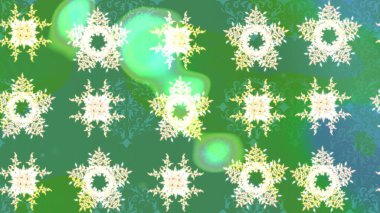 Farklı kar taneleri toplayıcısı, yeşil ve nötr renklerde kış elementleri. Raster Noel soyut renkli arkaplan ve tatlı kar tanesi.