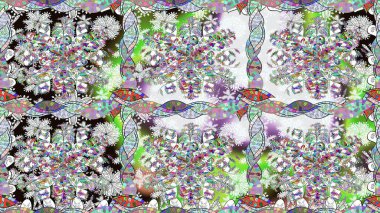 Bahar Tema Dikişsiz desen arka plan rengi. Düz çiçek öğeleri tasarım. Raster çizimde sorunsuz çiçek desenli. Fantezi kumaş deseni.