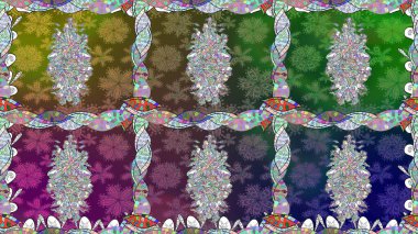 Raster illüstrasyonu. Yeşil renklerde. Yeşil renkte yeşil papatya deseni.