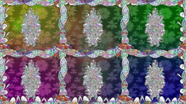 Raster illüstrasyonunda kusursuz çiçek deseni. Düz Çiçek Elementleri Tasarımı. Yeşil renkli çiçekler. Renkli Bahar Teması Kusursuz Arkaplan.