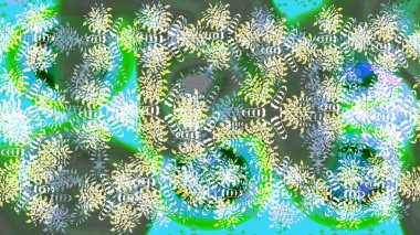 Yüzey için tekrarlanan doku, ambalaj kağıdı, yeşil ve nötr renkler. Kış kar tanesi, raster arka plan. Raster illüstrasyonu. Renkli arka planda izole edilmiş güzel kar taneleri.