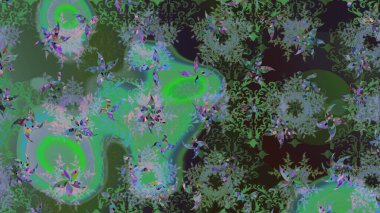 Çiçekli güzel suluboya desen. Raster illüstrasyonu. Yeşil renklerde.