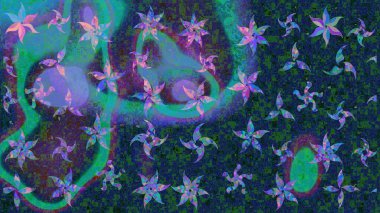 Kar taneleri arka planda. Kış kartı Mutlu Noeller, Yeni Yıl ve Mutlu Tatil Raster çizimleri. Mavi ve yeşil kar taneli Noel kartı mavi ve yeşil renklerde.