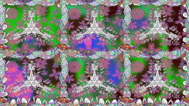 Düz Çiçek Elementleri Tasarımı. Sevimli çiçek raster deseni. Yeşil renkli çiçekler. Kusursuz Renksiz Bahar Teması Kusursuz Arkaplan.