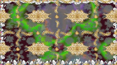 Raster illüstrasyonu. Kar tanelerinin soyut arkaplanı olan şirin bir Noel arkaplanı. Gri ve yeşil kar taneleri. Noel ve yeni yıl moda baskıları için tatil tasarımı. Renkler.