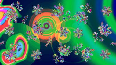 Farklı kar taneleri toplayıcısı, yeşil renkte kış elementleri. Raster Noel soyut renkli arkaplan ve tatlı kar tanesi.