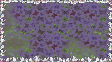 Raster illüstrasyonu. Raster. Web sayfası geçmişleri, duvar kağıtları, tekstil ve yüzey dokuları için mükemmel. Kusursuz desen. Mor, nötr ve gri arkaplandaki suluboya kelebeklerin.