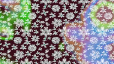 Raster illüstrasyonu. Noel ve yeni yıl moda baskıları için tatil tasarımı. Kahverengi ve nötr kar taneleri. Kar tanelerinin soyut arkaplanlı Noel deseni.