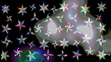 Raster sevimli kar taneleri renkli arka plan üzerinde. Raster resim. Raster kar taneleri desen.