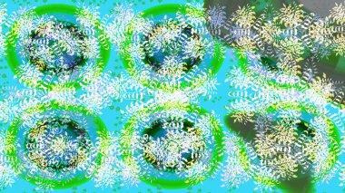 Düz kar karalama ikonları, kar taneleri silueti yeşil ve mavi renklerde yılbaşı afişi, kartlar. Yeni yıl kar tanesi. Güzel soyut kar taneleri raster tasarımı..