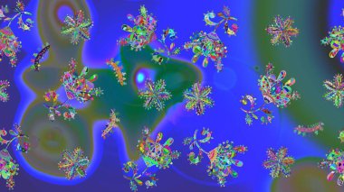 Düz dizayn. Renkli kar tanesi Raster çizimi. Kar tanesi ikonu, izole edilmiş. Raster illüstrasyonu. Renkli arka planda kar taneleri. Simgeler, etiketler.