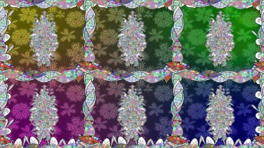 Raster illüstrasyonu. Yumuşak, yeşil renkli bahar çiçekleri. Yaprak ve çiçeklerin suluboya resmi, yeşil renklerde kusursuz desen.