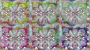 Raster Çiçek İllüstrasyonu 'nun şirin tekstili. Renkli etnik çiçeklerle kusursuz bir desen..