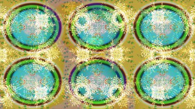 Bokeh yeşili, sarı ve kar taneleriyle dekoratif Noel arkaplanı. Raster illüstrasyonu.