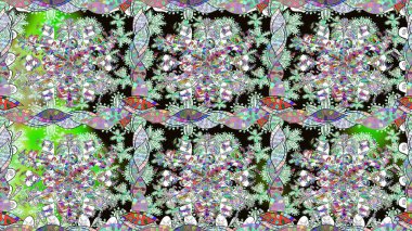 Raster illüstrasyonunda kusursuz çiçek deseni. Düz Çiçek Elementleri Tasarımı. Renkli Yaz Temalı Kusursuz Arkaplan. Tarafsız renklerde çiçekler.