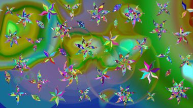 Soyut çiçek çizim kalıbı arka planı. Raster deseni. Küçük çiçekteki sevimli çiçek deseni. Yeşil renklerde. Raster illüstrasyonu.